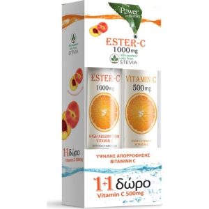 Power Of Nature Promo Ester-C 1000mg με Στέβια 24 αναβράζοντα δισκία & Vitamin C 500mg Πορτοκάλι 20 αναβράζοντα δισκία