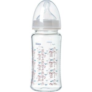 Korres Μπιμπερό Agali Γυάλινο Grey με Θηλή Σιλικόνης Αργής Ροής 0m+ 230ml