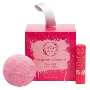 Fresh Line Promo Xmas '23 Pomegranate & Cranberry Candy Box Χειροποίητη Αναβράζουσα Μπάλα 120g & Αντιοξειδωτικό Balm για Χείλη 5.4g, 1σετ