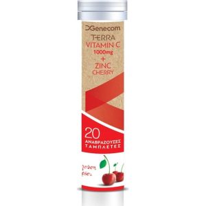 Genecom Terra Vitamin C 1000mg + Zinc, με γεύση κεράσι, 20 αναβράζοντα δισκία